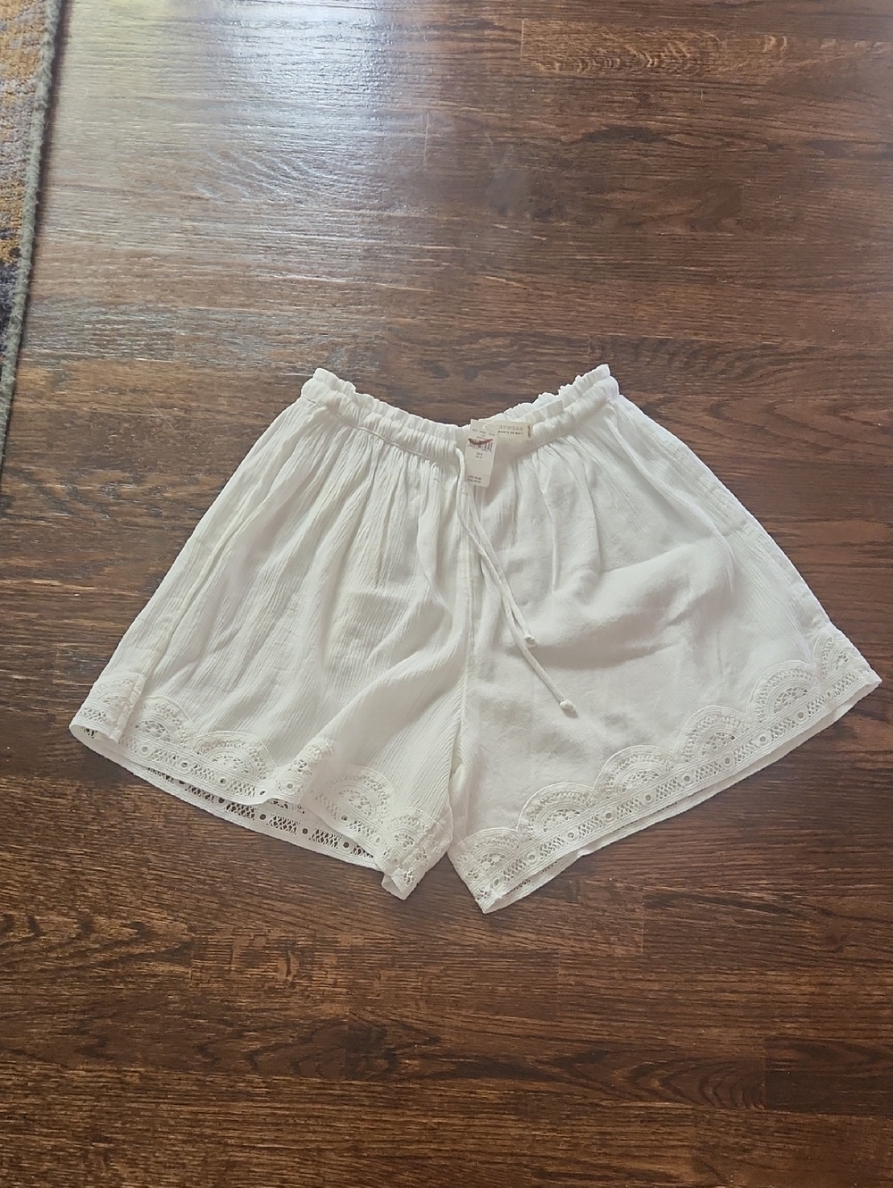 Aerie White Lace-Trim Drawstring Shorts